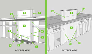 SnapHouse Monumental Fireplace Interior and Exterior illustrations